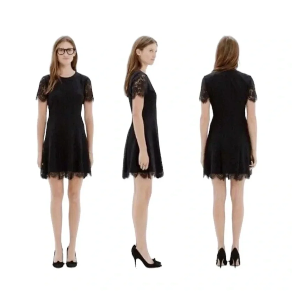 Madewell Black Floral Lace Mini Shift Dress
